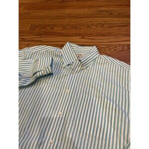 Vintage Brooks Brothers Sport Shirt Blue Striped Size Medium Beach Preppy